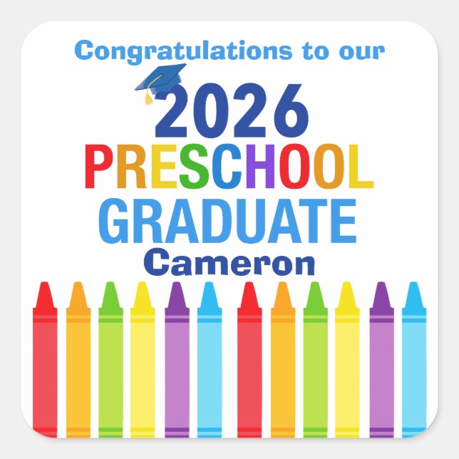 Congratulations Preschool Graduate Custom Party Quadratischer Aufkleber (Vorderseite)