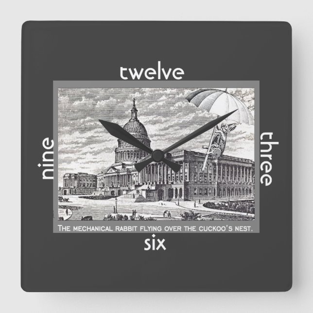 Congress is Cuckoo Mechanical Rabbit Quadratische Wanduhr (Vorderseite)