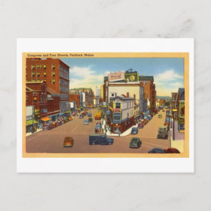 Congress und Free Streets, Portland, Maine Vintage Postkarte