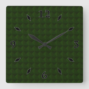 Coniferous green, solid, geometric . large clock quadratische wanduhr