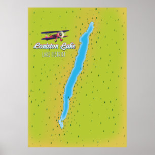 Coniston Water, Lake District, England Karte Poster