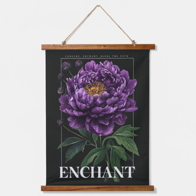 Conjure Enchant Bless the Path Purple Peony Wandteppich Mit Holzrahmen (Vorderseite)