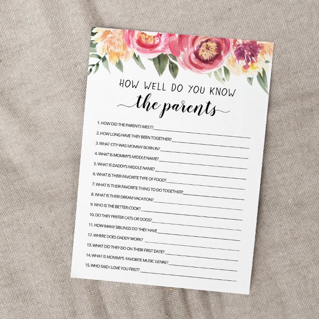 Connaissez-vous bien la carte de Baby shower Paren (Créateur téléchargé)