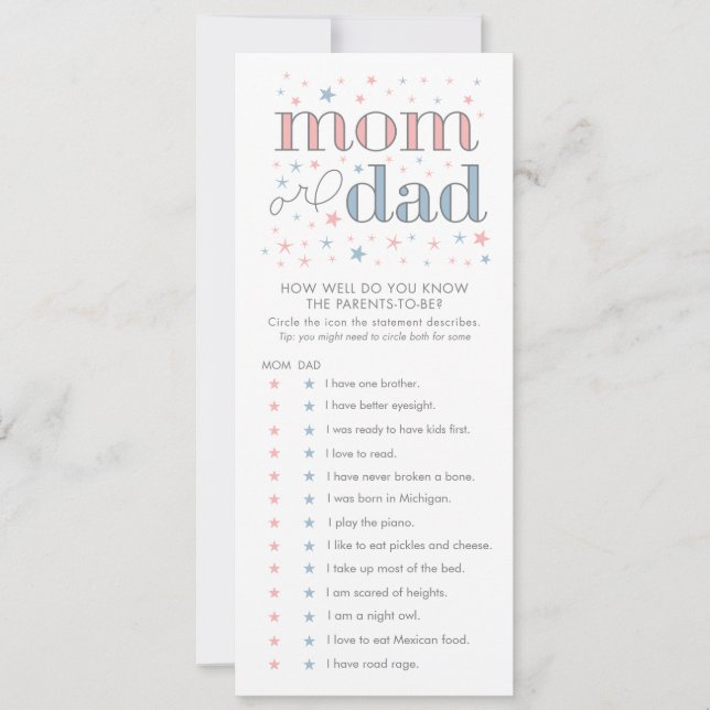 Connaissez-Vous Bien La Carte De Jeu Baby shower ? (Devant)