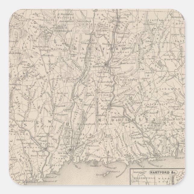 Connecticut 3 quadratischer aufkleber (Vorderseite)