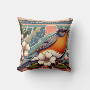 Connecticut American Robin Bird und Staat Blume Kissen