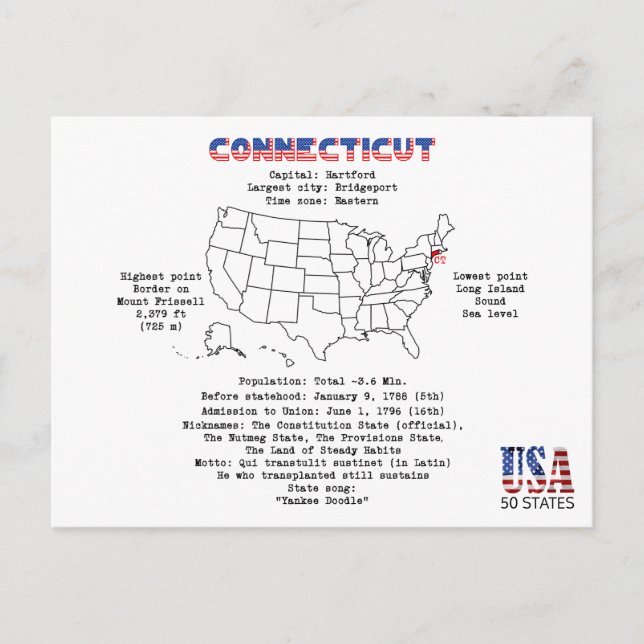 Connecticut American Staat auf einer Karte und Ein (Vorderseite)