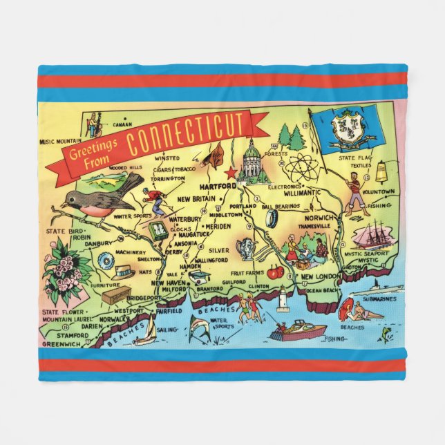 Connecticut-Ansichtskartenkarte Fleecedecke (Vorderseite (Horizontal))