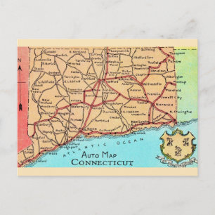 Connecticut Auto Map Postkarte