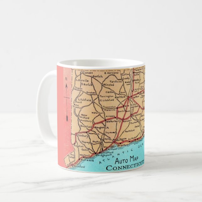 Connecticut Auto Map Tasse (Vorderseite Links)