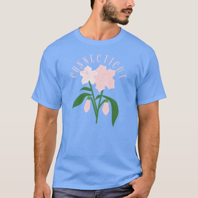Connecticut BergLaurel Rosa Staat Blume über T-Shirt (Vorderseite)