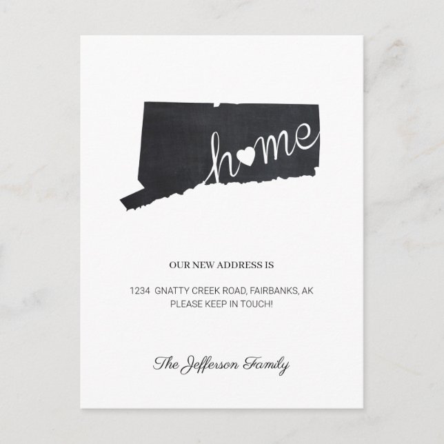 Connecticut Chalkboard Staat Map Moving Postcard Ankündigungspostkarte (Vorderseite)