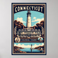 Connecticut Colonial Charm Lighthouse Vintag