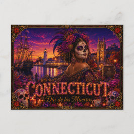 Connecticut Día de los Muertos Retro Postkarte