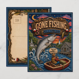 Connecticut Gone Fishing Atlantischer Lachs Postkarte
