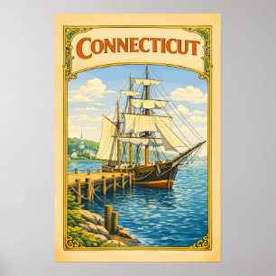 Connecticut-Hohes Schiff Vintage Poster