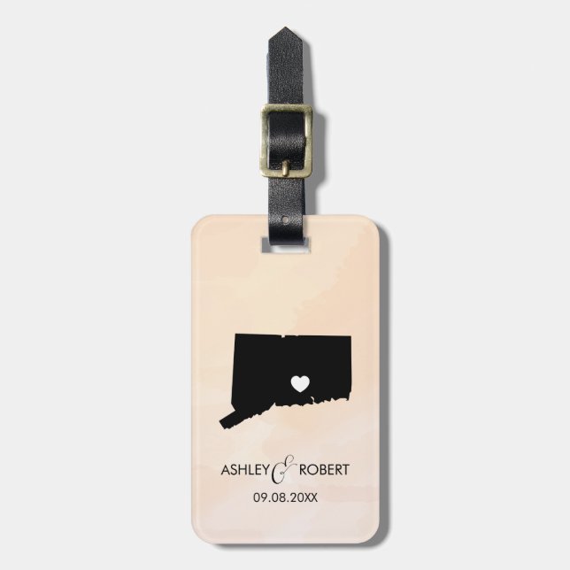 Connecticut-Karten-Hochzeits-Gepäckanhänger, der Gepäckanhänger (Vorderseite vertikal)