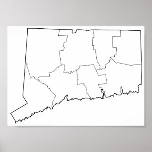 Connecticut Landkreis Leere Kontur Karte Poster