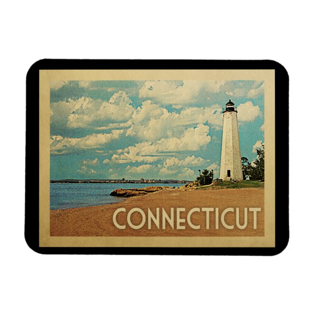 Connecticut Lighthouse Vintage Travel Magnet (Horizontal)