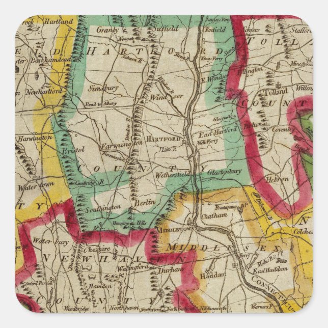 Connecticut Map Quadratischer Aufkleber (Vorderseite)