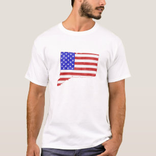 Connecticut Map Shaped American Flag Patriotic T-Shirt