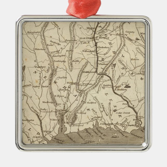 Connecticut Map von Arrowsmith Silbernes Ornament (Vorne)