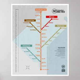 Connecticut-Metro-Karte Poster