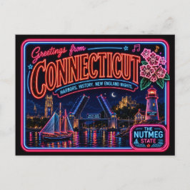 Connecticut Neon State Retro Vintage Postkarte