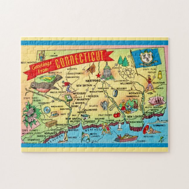 Connecticut Postcard Map 11x14 (Horizontal)