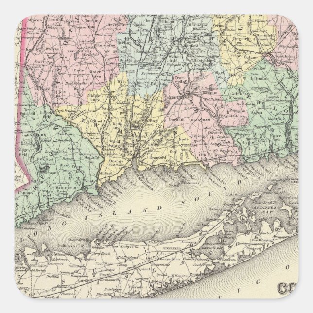 Connecticut Quadratischer Aufkleber (Vorderseite)