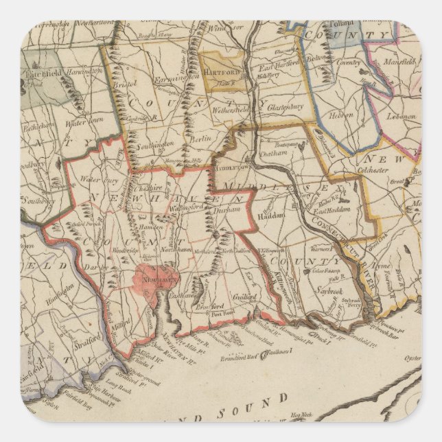 Connecticut Quadratischer Aufkleber (Vorderseite)
