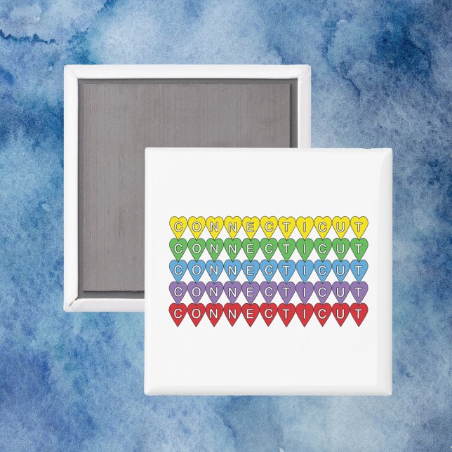 Connecticut Rainbow-Herz-Muster Magnet (A fun magnet with a pattern of hearts that say Connecticut)