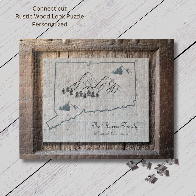 Connecticut Rustikales Holz (Connecticut Rustic Wood Puzzle. The "wood look" makes this puzzle so unique. Personalize it!)