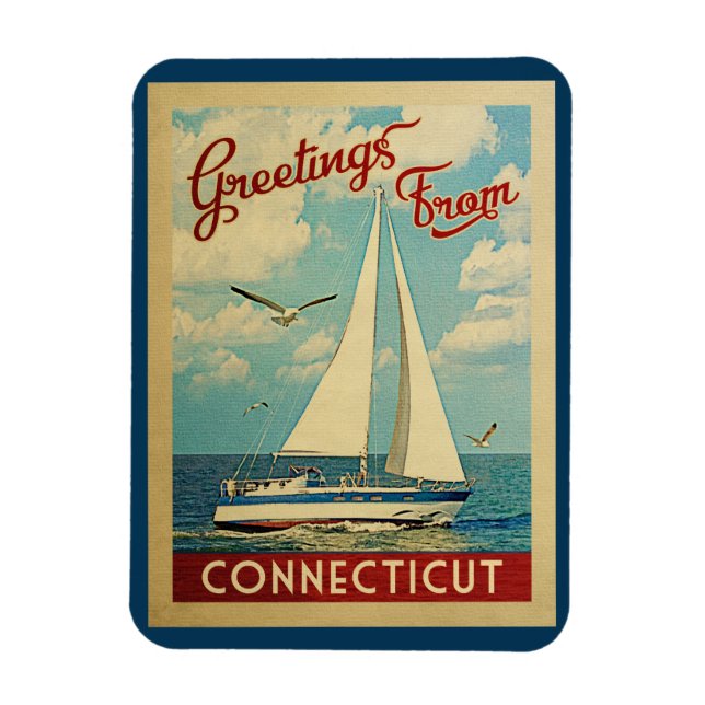 Connecticut Sailboat Vintage Travel Magnet (Vertikal)
