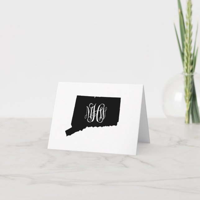 Connecticut Schwarz-weiß Vine Monogram DIY BG Dankeskarte (Vorderseite)