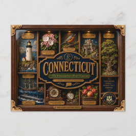 Connecticut Shadow Box 3D Figurine Staat Postkarte