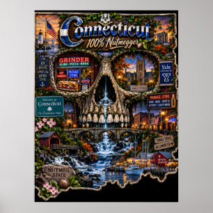 Connecticut-Skull-Kunstposter - State of Mind Poster
