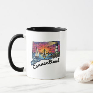 Connecticut Staat Tattoo Style Leuchtturm Sonnenun Tasse