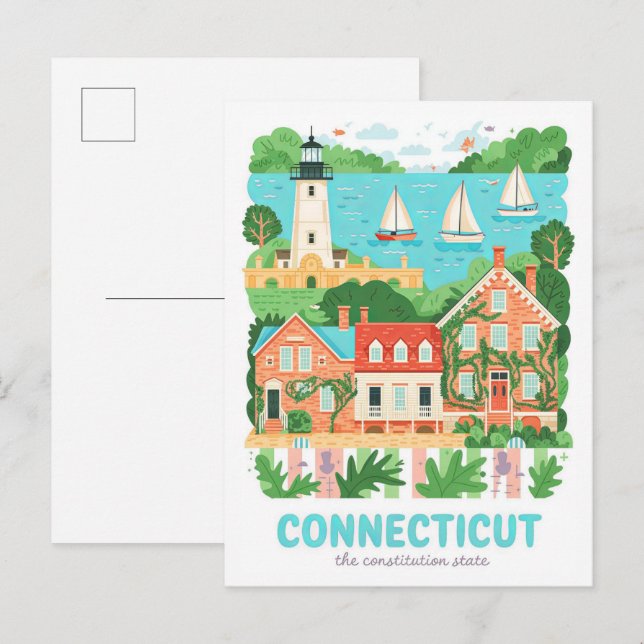 Connecticut Staat USA Travel Postkarte (Vorne/Hinten)