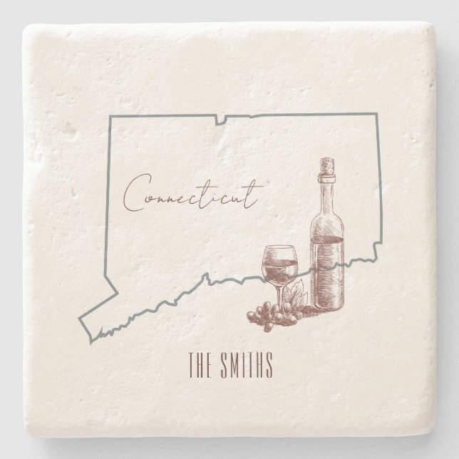 Connecticut Staat Weinflasche Steinuntersetzer (Vorderseite)