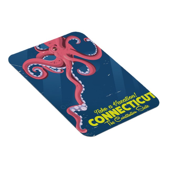Connecticut USA Octopus Vintage Reiseplakat Magnet (Rechte Seite)