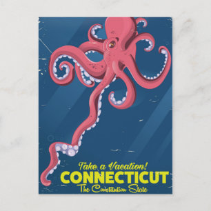 Connecticut USA Octopus Vintage Reiseplakat Postkarte