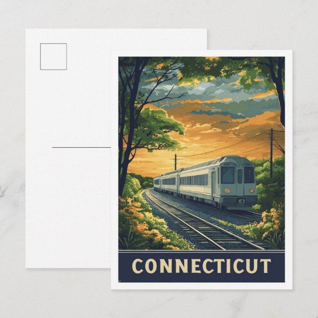 Connecticut USA Vintag Illustration Travel Postkarte (Vorne/Hinten)