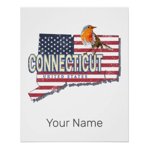 Connecticut Vereinigte Staaten Retro-Staatskarte v Poster