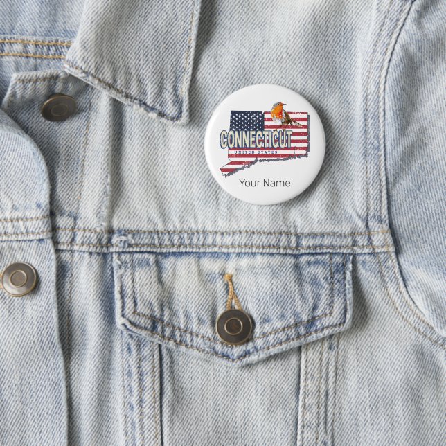 Connecticut vereinte Staaten Retrokarte Staat Vint Button (Beispiel)