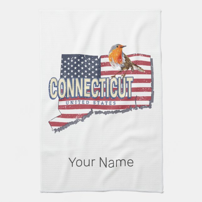 Connecticut vereinte Staaten Retrokarte Staat Vint Geschirrtuch (Vertikal)