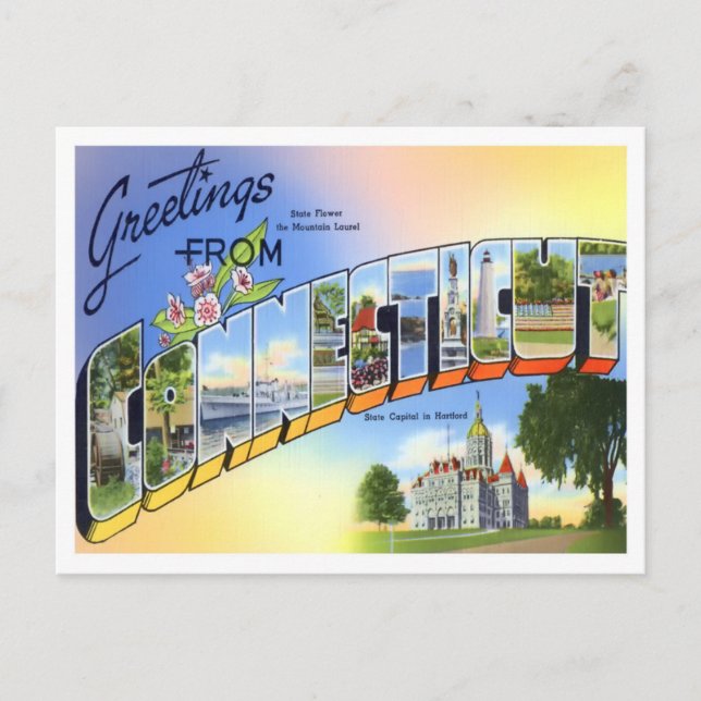 Connecticut Vintage Großbuchstaben Postkarte (Vorderseite)