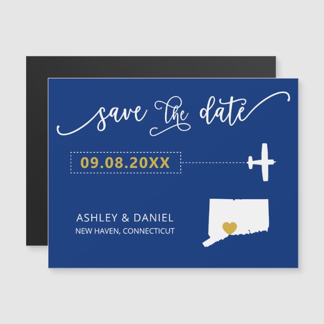 Connecticut Wedding Save the Date Card, Map Magneteinladung (Vorne/Hinten)