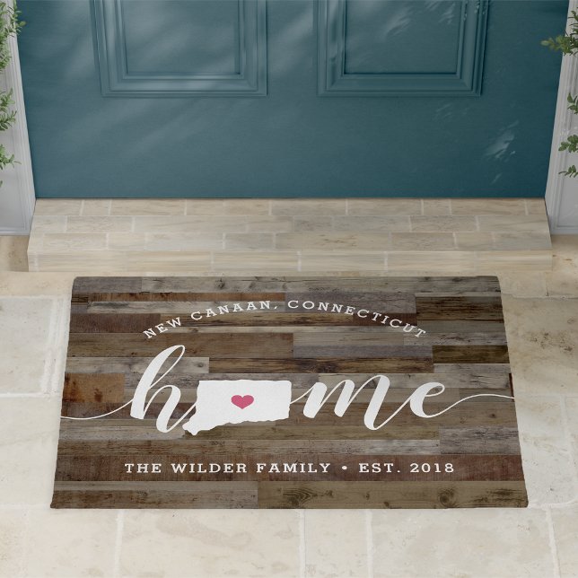 Connecticut Zuhause Staat Personalisierte Holzauss Fußmatte (Von Creator hochgeladen)