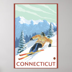 ConnecticutDownhill Skifahrer-Szene Poster